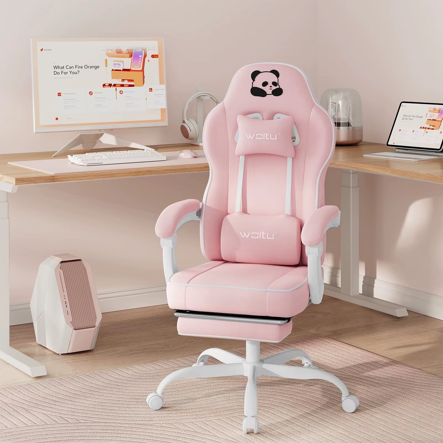 Ergonomic Gaming Chair High Back Office Chair Swivel Armchair with Footrest and Lumbar Height-Adjustable Computer Chair