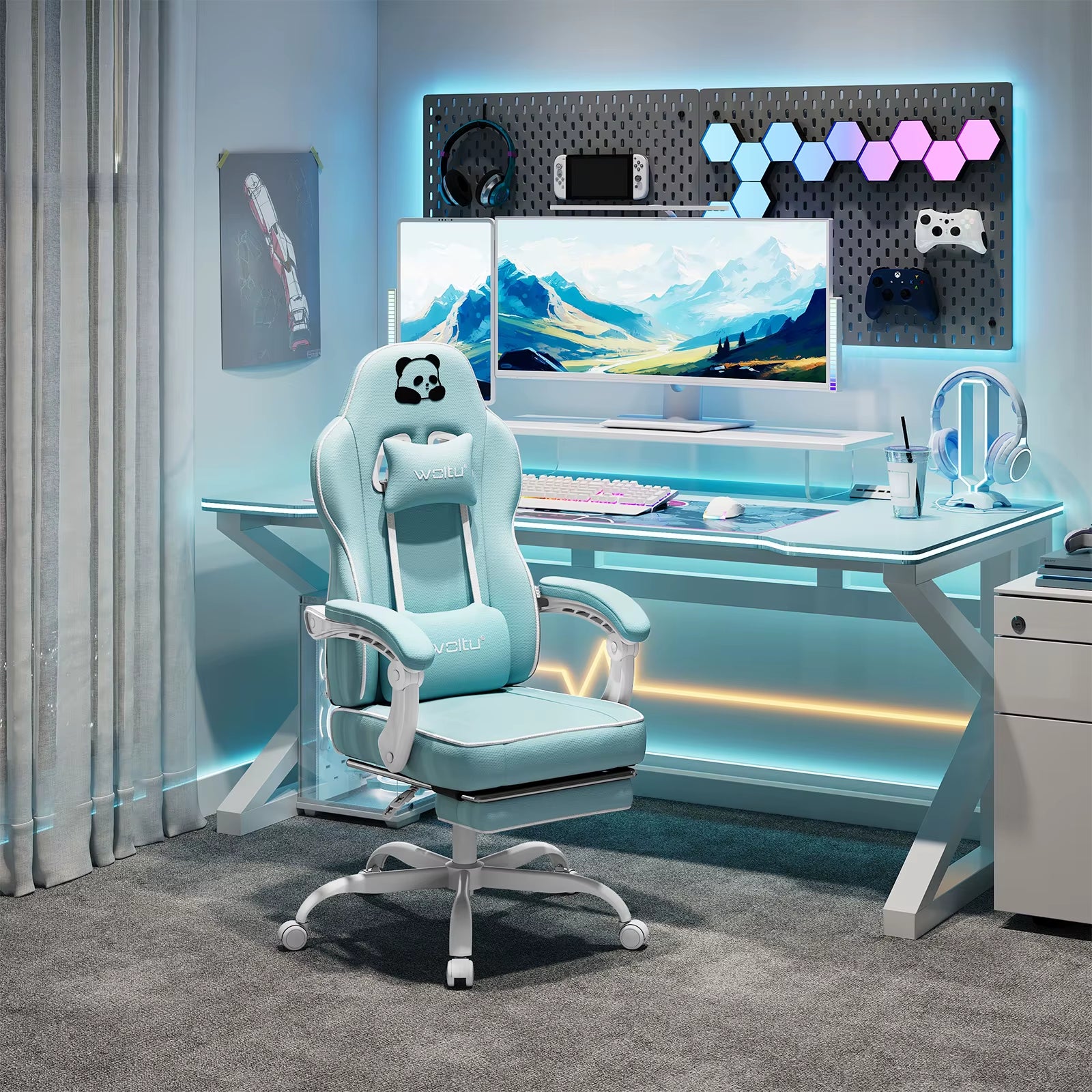 Ergonomic Gaming Chair High Back Office Chair Swivel Armchair with Footrest and Lumbar Height-Adjustable Computer Chair