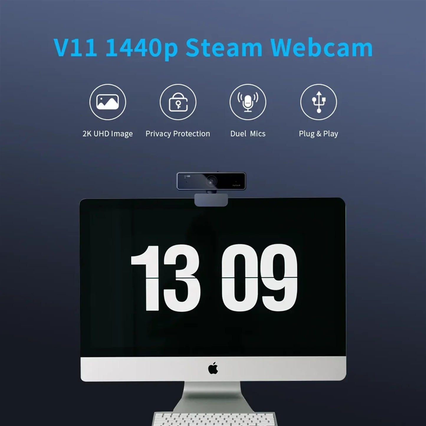 V11 2K Webcam for PC, 1080P 60FPS FHD 90° Web Camera with Microphone&Privacy Cover,Usb Plug&Play for Mac/Laptop/Desktop/Computer