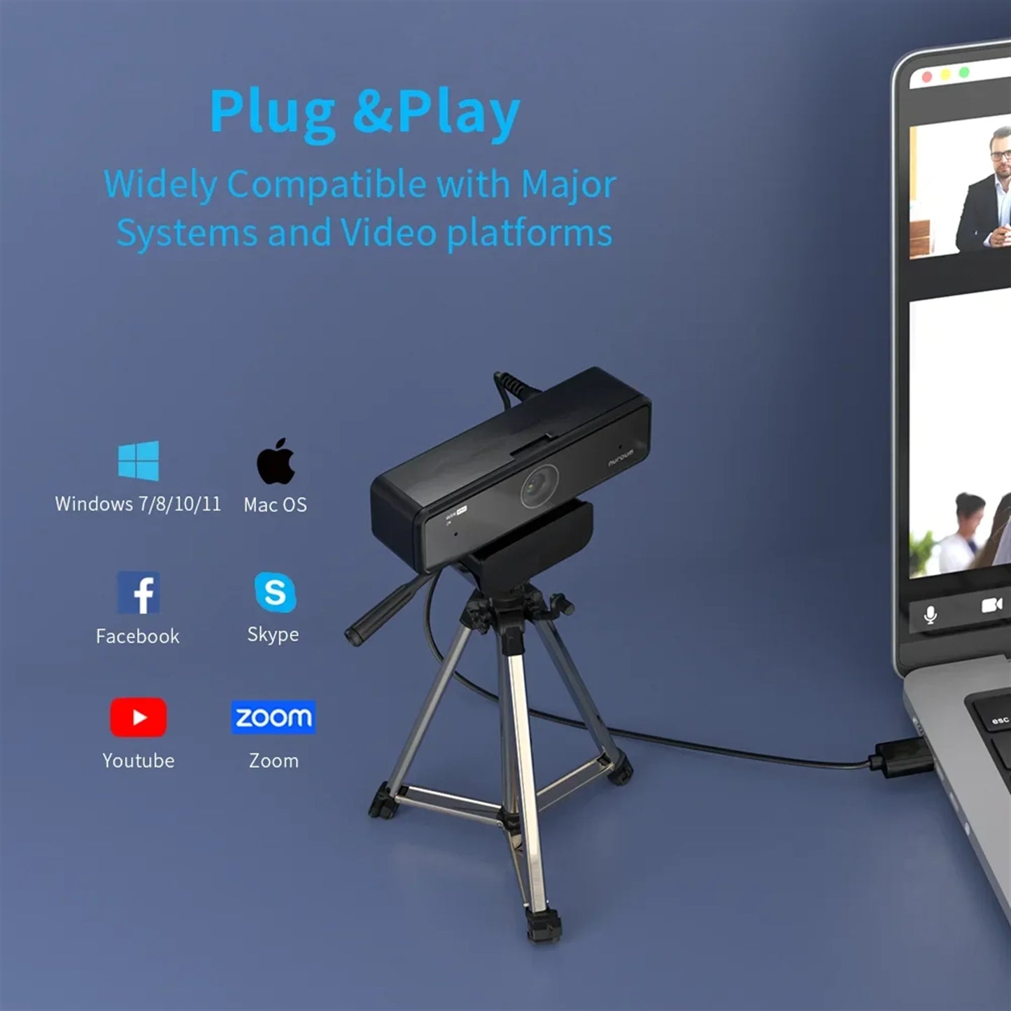V11 2K Webcam for PC, 1080P 60FPS FHD 90° Web Camera with Microphone&Privacy Cover,Usb Plug&Play for Mac/Laptop/Desktop/Computer