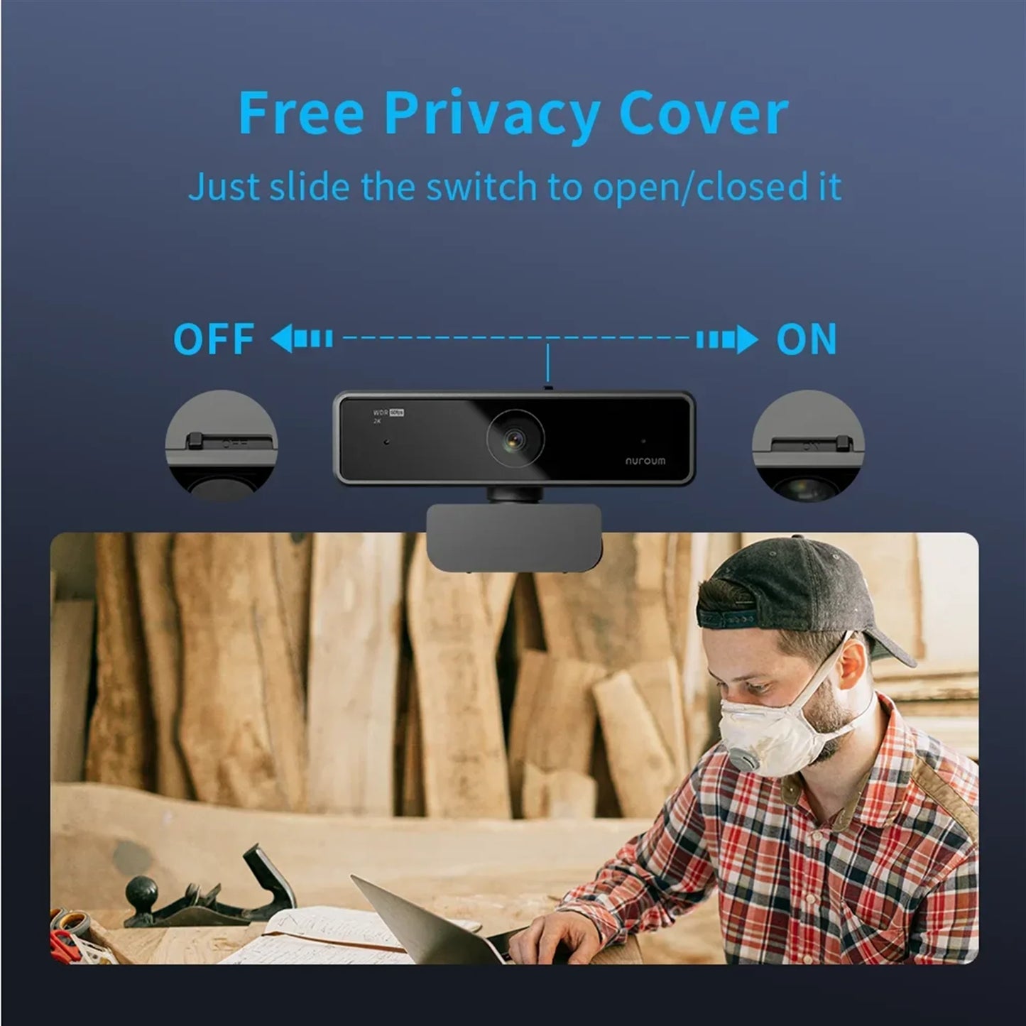V11 2K Webcam for PC, 1080P 60FPS FHD 90° Web Camera with Microphone&Privacy Cover,Usb Plug&Play for Mac/Laptop/Desktop/Computer